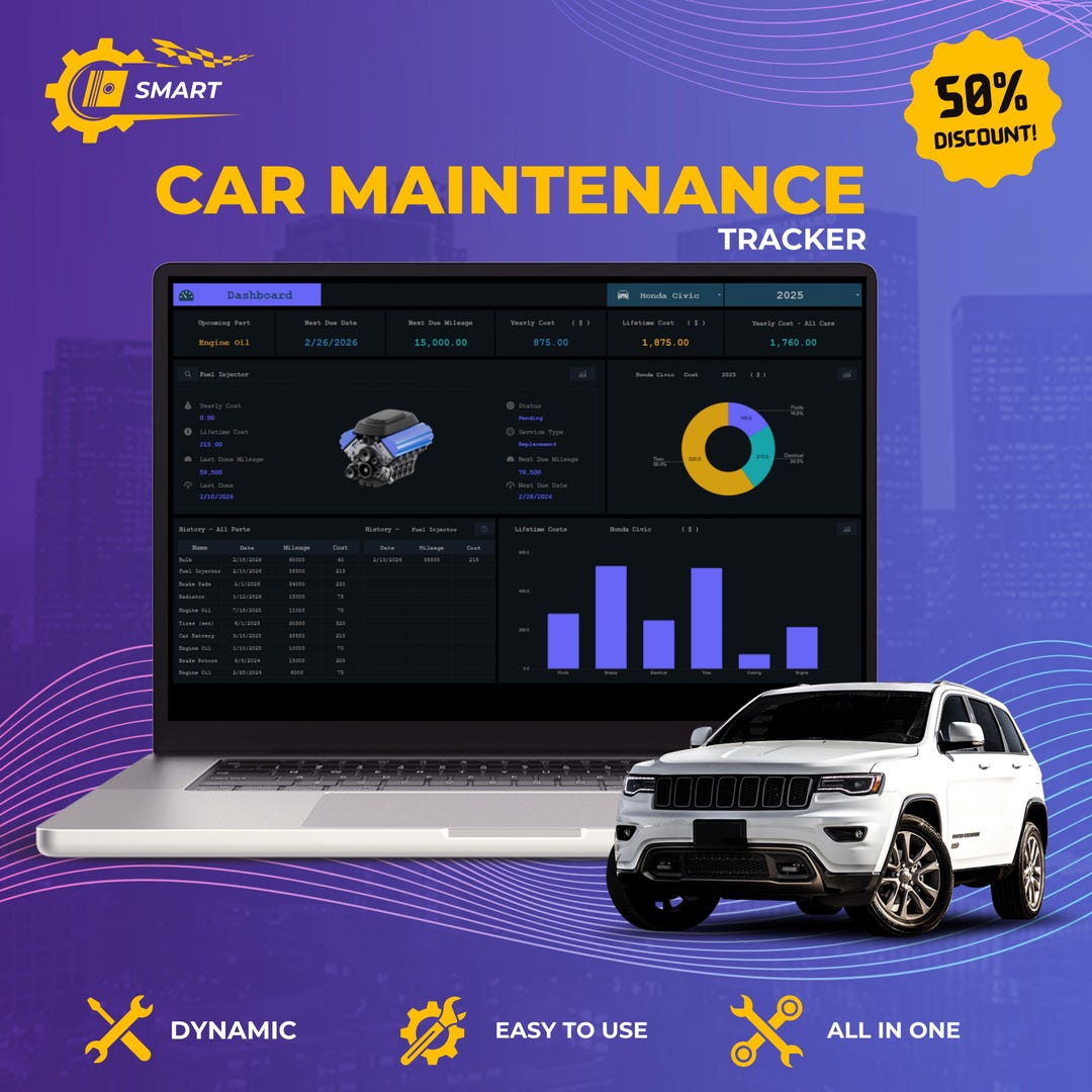 Car Maintenance Tracker - Vehicle Maintenance Log Spreadsheet ( Google ...