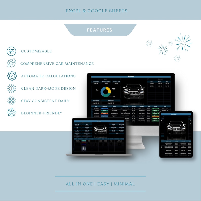 Car Maintenance Tracker | Google Sheets & Excel Template (digital ...