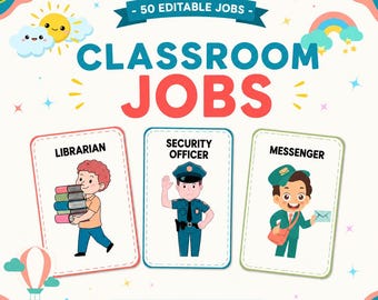 Editable Classroom Job Cards, 50 Student Roles Printable PDF (Canva Template)