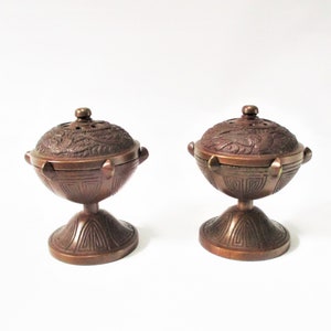 Antique  KORO Incense Burner Japanese Bronze Censer  BUDDHIST ALTAR Shrine Mini Size Set of 2