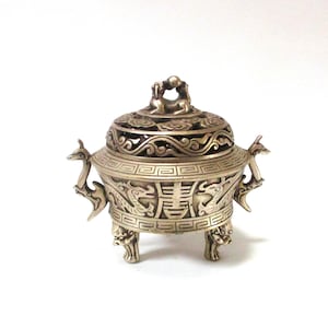 Vintage Incense Burner White Brass  Incense Burner FOO Dog Koro Incense Burner Makers Mark on Bottom