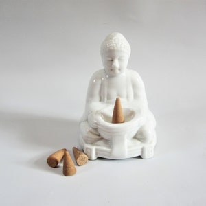 Vintage Japanese Incense Burner GLASS BUDDHA Censer Statue 1960s