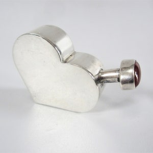 Vintage  Sterling Silver Scent Bottle MODERN HEART Perfume Bottle with JASPER Stone Lid
