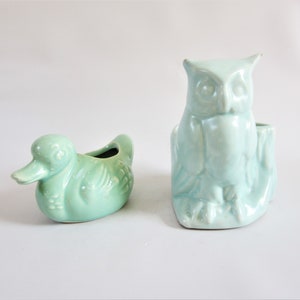 Vintage Planters OWL and DUCK Blue Green MINI Sizes Set of 2