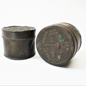 New Use Antique Pill Box Brass Tin SPICE JARS Snuff Box Antique Counting House Brand Paper Fasteners 100 LARGE Size Set of 2