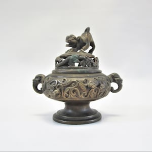 Vintage Temple Shrine KORO Incense Burner Japanese Tea Ceremony MINI Censer Bronze Foo Dog