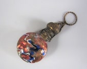 Antique Chatelaine Venetian Adventurine Art Glass Perfume Bottle w Ring Essential Oil Decanter 19th Century