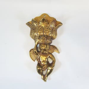Vintage Brass Wall Pocket ANGEL Brass CHERUB 11 inches Tall