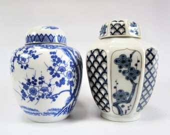 Vintage GINGER JARS Pojemniki na herbatę Pojemniki na przyprawy Niebieskie kwiaty Zestaw 2 szt.