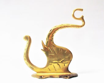 Antique ELEPHANT Hook Brass Hook LANTERN Holder 1970s LARGE 8" Tall