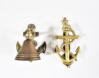 Vintage BRASS ANCHOR kołatka do drzwi i dzwonek mosiężny zestaw 2 sztuk w stylu NAUTICAL