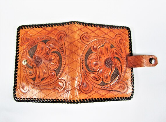 Vintage Tooled Leather Wallet DIAMONDS and BONTAN… - image 4