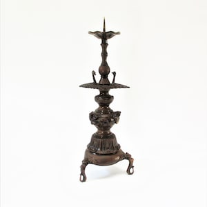 Antique BUDDHIST Altar Shrine CANDLE HOLDER Bronze with Serpents and Geese Japan