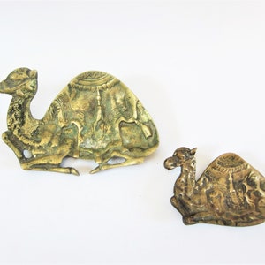 Vintage ART DECO Egyptian Revival Brass CAMEL Dish Plate Incense Burner Set of 2
