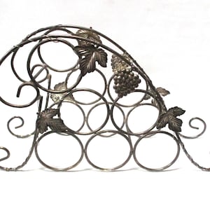 Vintage Wine Holder Rack Portable 1990s CLASSIC Metal Rack - 6 Bottle Liquor Bottle Holder Home Bar GRAPE VINES