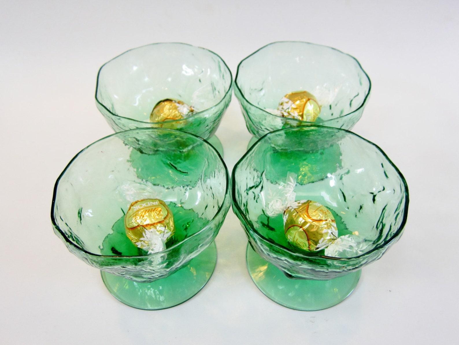 Vintage Dessert Cups Glass CRINKLE Topaz EMERALD Etsy