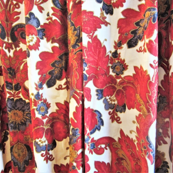Red and Blue Floral Curtain Panels - Etsy