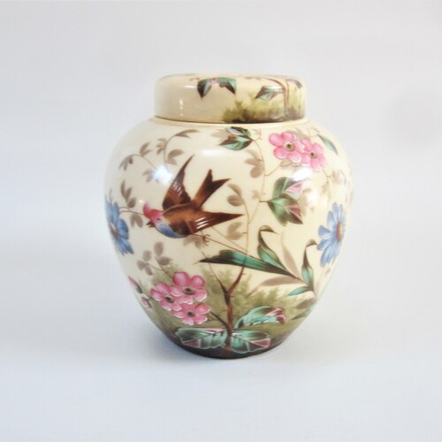 Vintage Ginger Jar with Vented Lid SMALL Size order BIRDS and FLOWERS 4.25