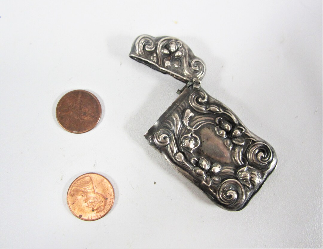 Antique Sterling Silver Vesta Case Match Box Holder ART NOUVEAU Stamp ...