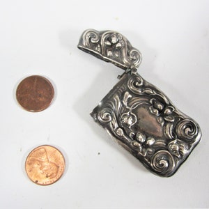 Antique Sterling Silver Vesta Case Match Box Holder ART NOUVEAU Stamp Case Pill Box Sterling Vesta