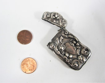 Antique Sterling Silver Vesta Case Match Box Holder ART NOUVEAU Stamp Case Pill Box Sterling Vesta
