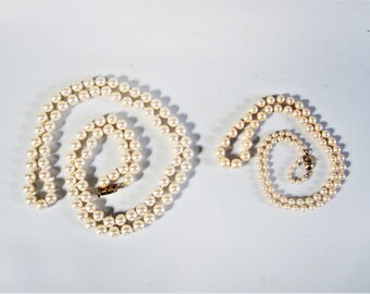 Vintage Faux Pearl Necklace MONET 24" and 36" Knotted Pearls Set of 2 Strands