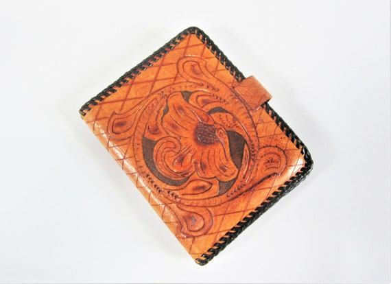 Vintage Tooled Leather Wallet DIAMONDS and BONTAN… - image 1