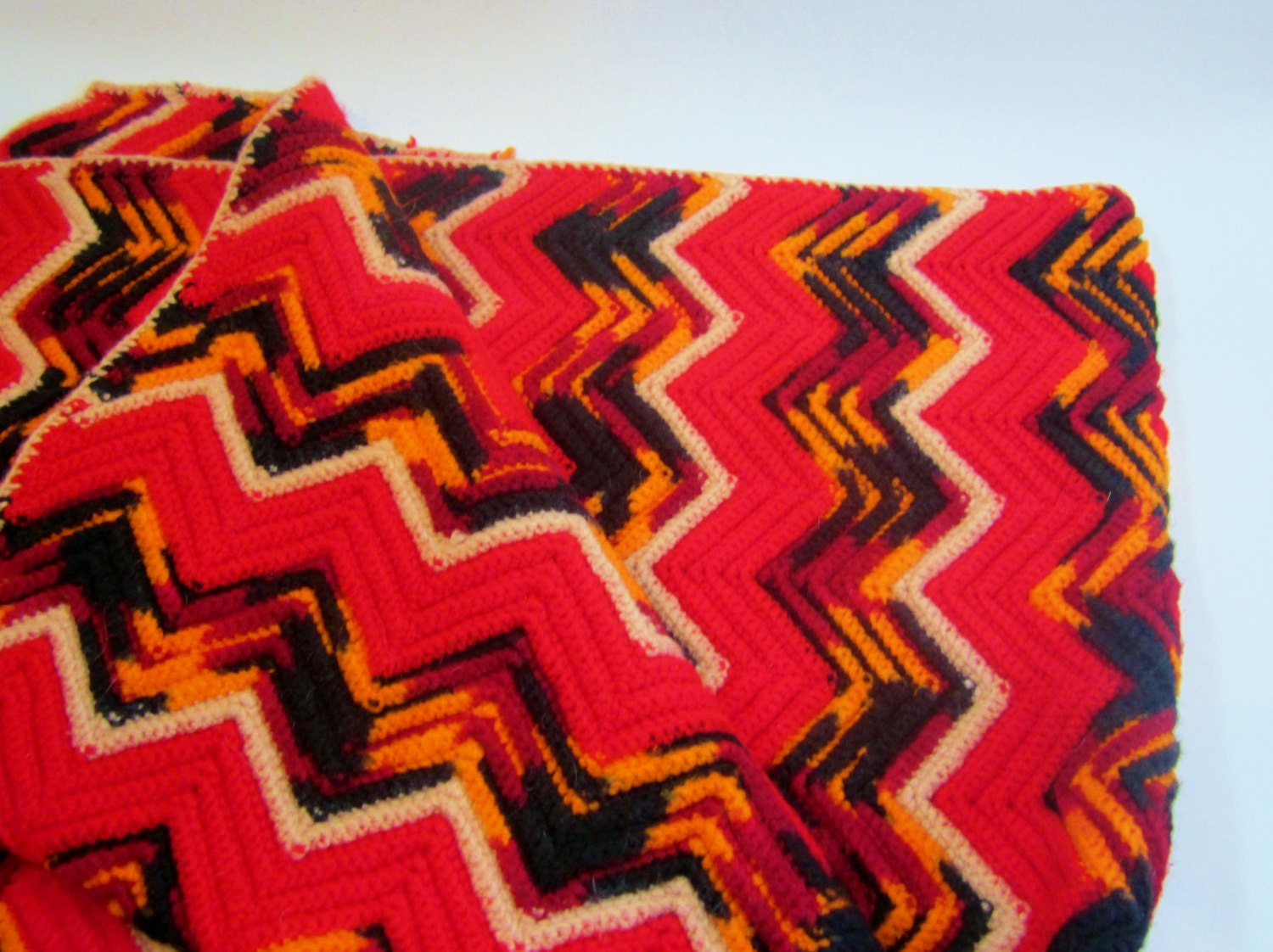 Vintage Afghan Throw Lap Afghan CHEVRON Orange Black Red Etsy