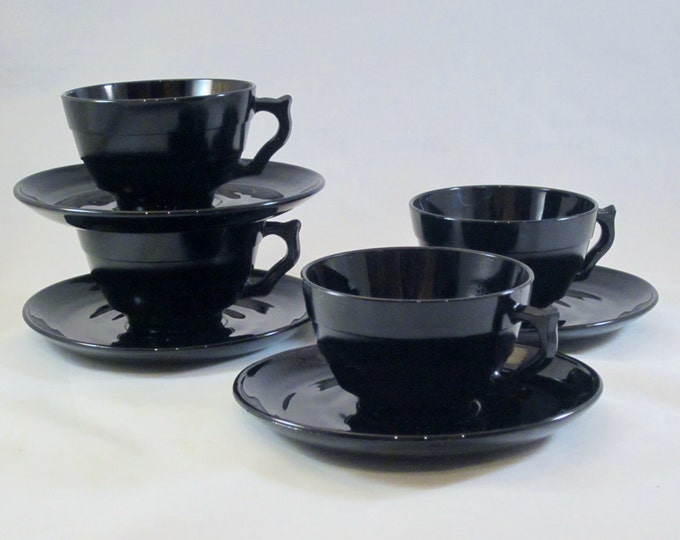 Vintage ART DECO Cup Black Glass Cups and Saucers 1930s Etsy