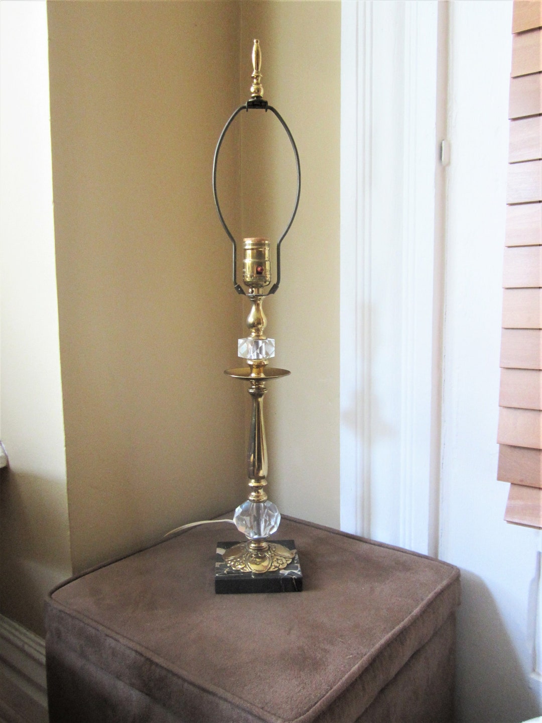Vintage HOLLYWOOD REGENCY Lamp Brass With Marble and Faceted Crystal - Etsy