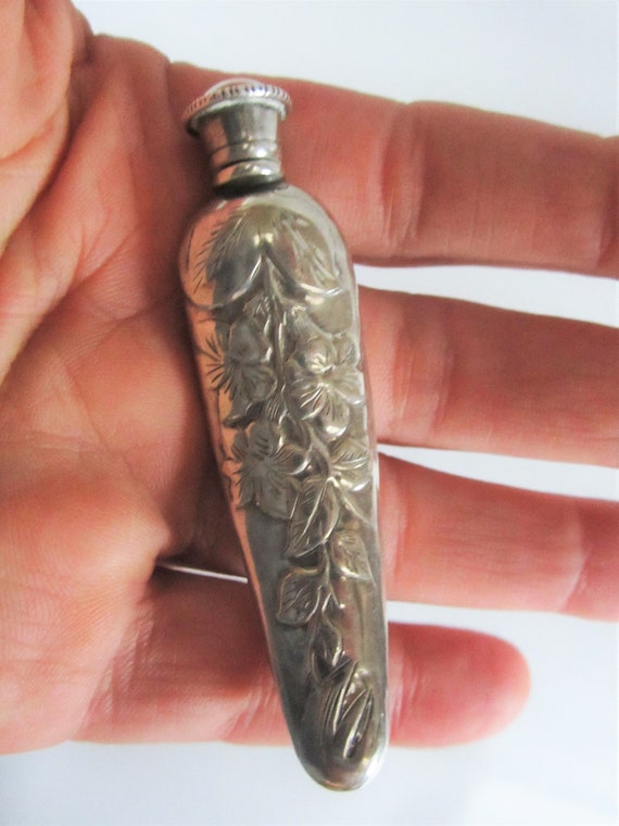 Vintage Perfume Bottle STERLING Silver Floral Mot… - image 2