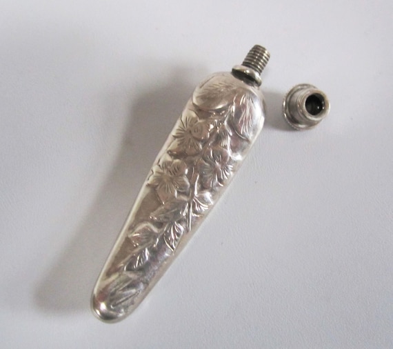 Vintage Perfume Bottle STERLING Silver Floral Mot… - image 1