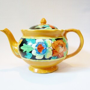 Vintage Teapot Japanese Hand Decorated Ceramic Multi Color Floral