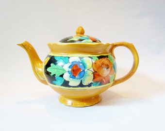 Stary czajniczek Japoński ręcznie zdobiony ceramiczny wielokolorowy kwiatowy
