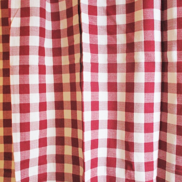 vintage Panneaux de rideaux Tab Top RED GINGHAM Rideaux à carreaux 38"L x 82"L