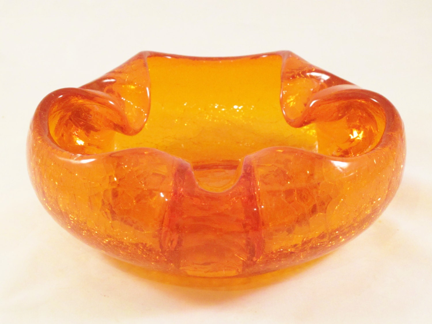 Vintage Viking Glass CRACKLE Ashtray Amberina Orange Etsy