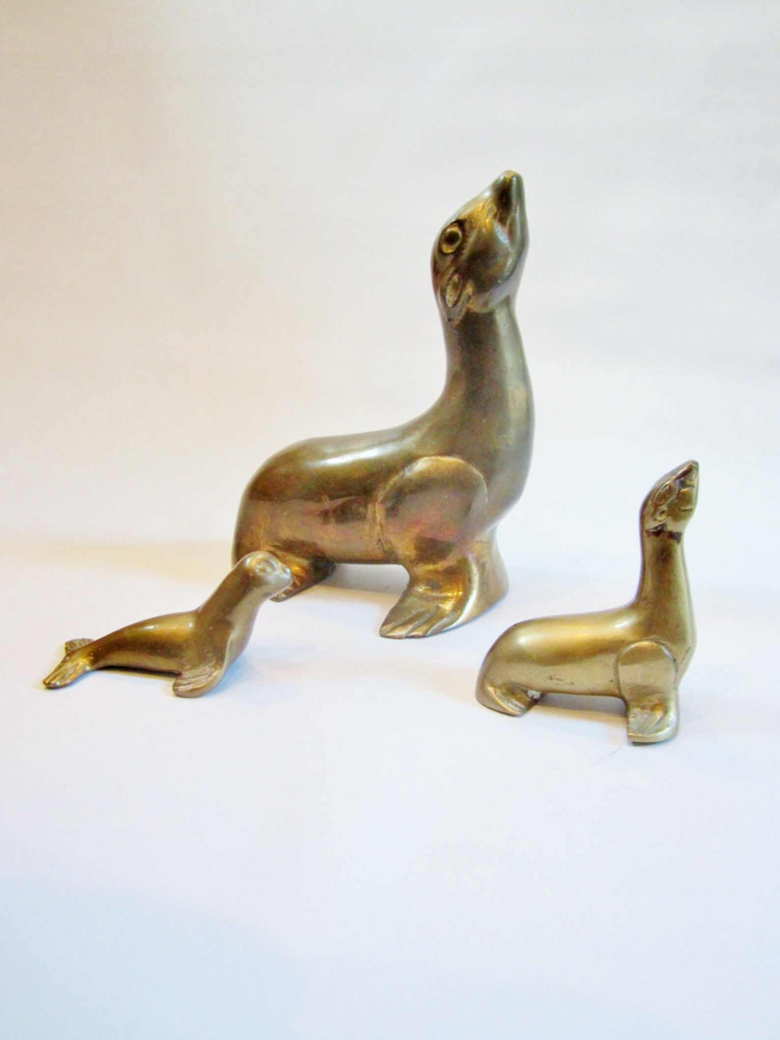 Vintage SEA LIONS Figurines Brass Set of 3 Etsy