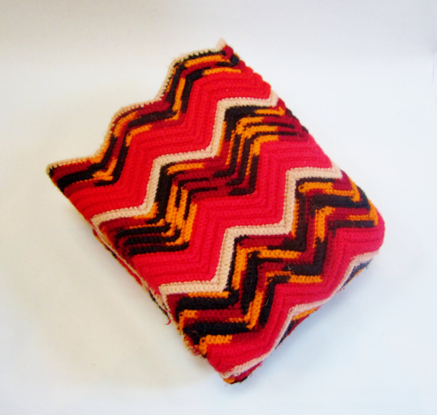 Vintage Afghan Throw Lap Afghan CHEVRON Orange Black Red Etsy