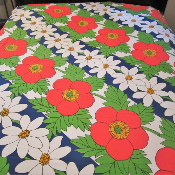 Vintage Flat Sheet Full/Queen Mod OVERSIZED FLOWERS Tropical by UTICA