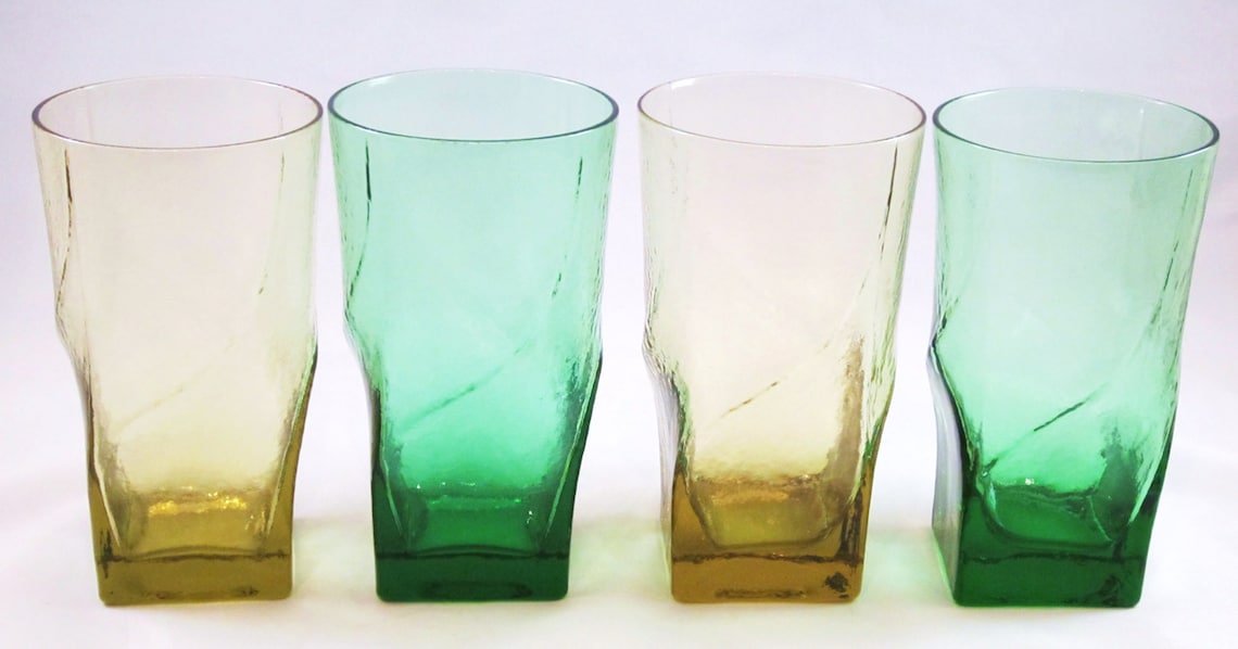 Vintage Drinking Glasses Colored Glass Modern Square Bottom Etsy