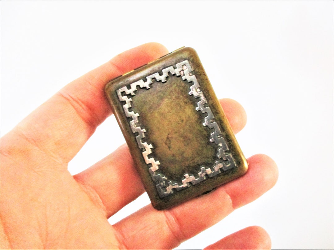 Antique Vesta Case Match Box Holder BRASS ART DECO Stamp Case Pill Box