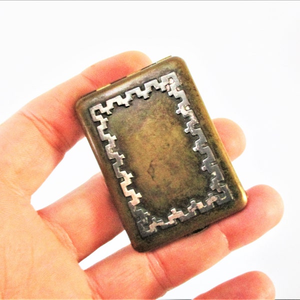 Antique Vesta Case Match Box Holder BRASS ART DECO Stamp Case Pill Box Vesta