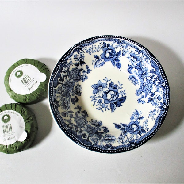 NEW USE Antique Soap Dish Powder Room TONQUIN Clarice Cliff Soap Dish Guest Soap Dish Blue Floral Transferware