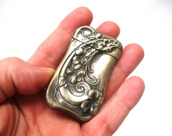 Antique Silver Vesta Case Match Box Holder ART NOUVEAU Stamp Case Pill Box Sterling Vesta