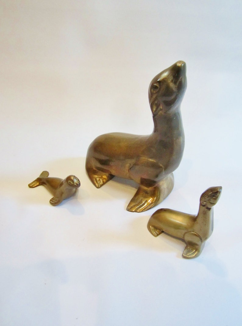 Vintage SEA LIONS Figurines Brass Set of 3 | Etsy