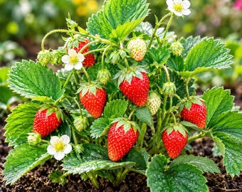 60 Ruegen Strawberry Seeds, Fragaria Vesca Everbearing Alpine Strawberry Sweet Red Berries, Fruit Garden