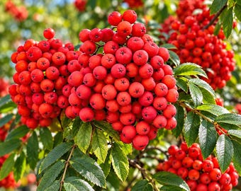 20 Rowan Mountain Ash Tree Seeds Sorbus Aucuparia European White Flower Red Berry Seeds