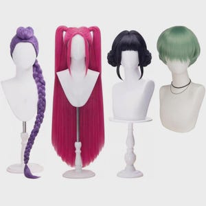 Kpop Demon Hunter Cosplay Wig / Costume Set Rumi, Mira & Zoey Purple/Pink Long Wig | Heat‑Resistant Fiber