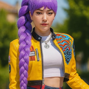 Kpop Demon Hunter Cosplay Wig / Costume Set Rumi, Mira & Zoey Purple/Pink Long Wig | Heat‑Resistant Fiber