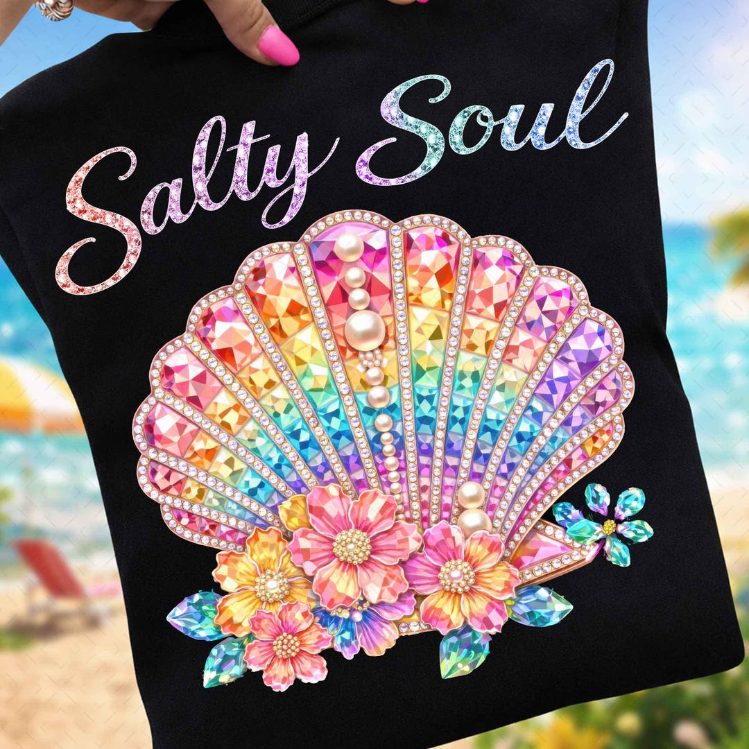 Salty Soul Seashell Rhinestone Summer PNG: Sparkle Bling Crystal Mosaic ...